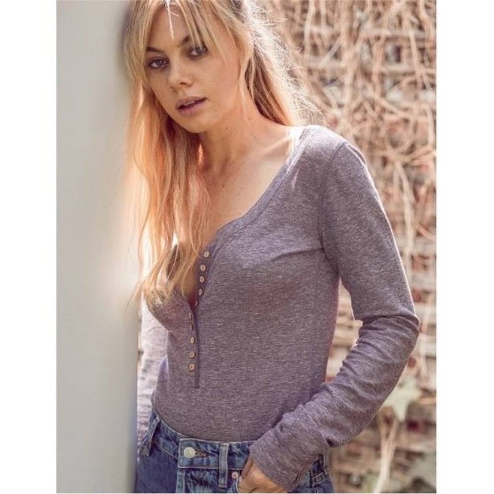 Free People Dylan Heather Purple Long Sleeve Thermal Bodysuit